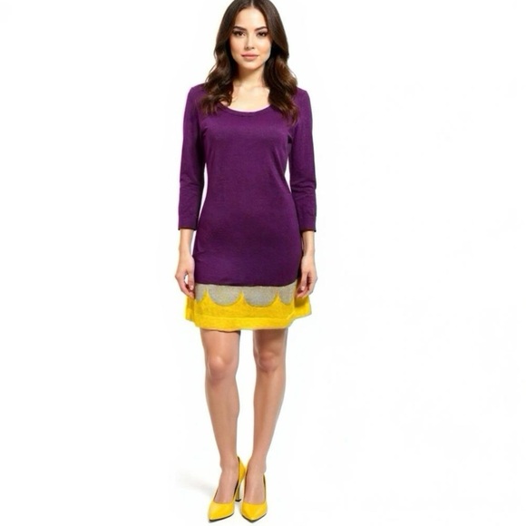 BODEN Purple Sweater Dress Womens Sz 6 Cashmere Angora Blend Scallop Mod Retro - Picture 1 of 16